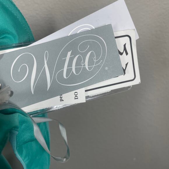 Wtoo 10 Crystal Chiffon Gown Maxi Sheath Dress Teal Mermaid Pleated Hourglass - Picture 7 of 10